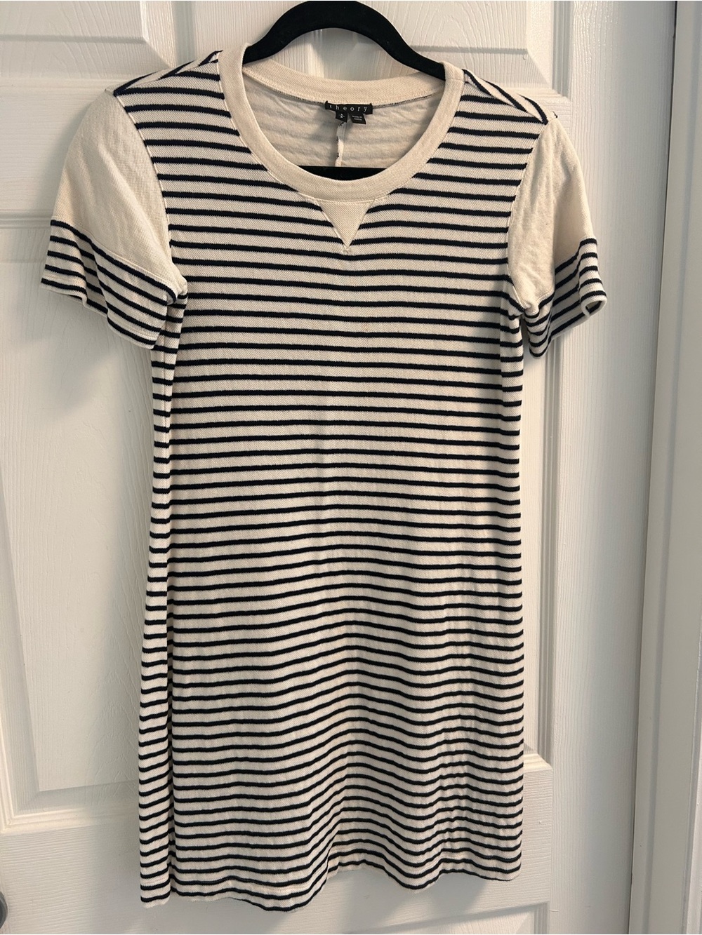 Theory Navy & Cream Striped Knit Top